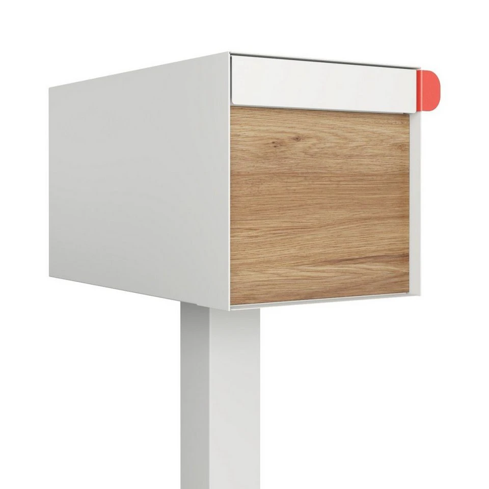 Bravios Standbriefkasten Americano Weiß mit Holzdekor HPL-Front