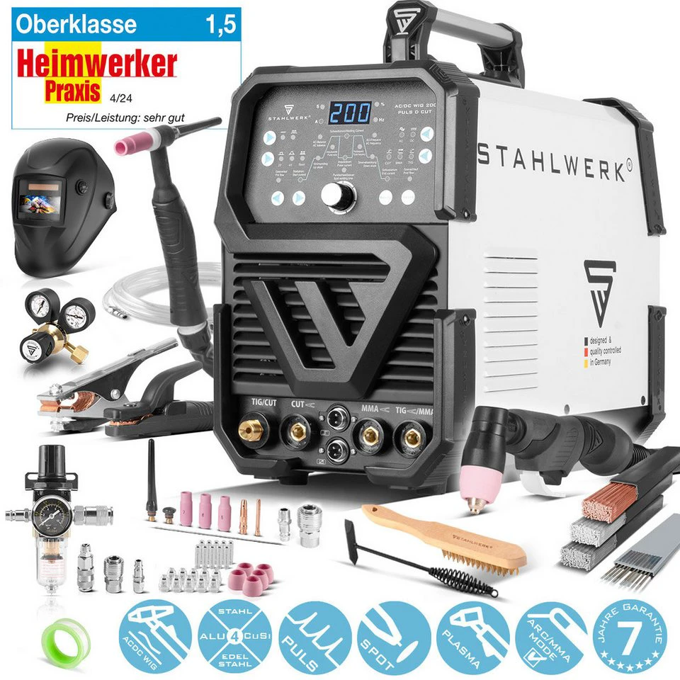 STAHLWERK Inverterschweißgerät AC/DC WIG 200 Puls D CUT 10-200 A 4-in-1 19-tlg.