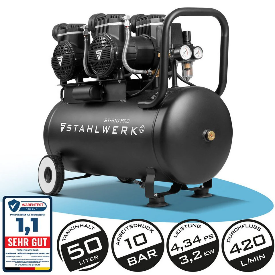 STAHLWERK Kompressor ST-510 Pro 10 bar 50 l Brushless-Motor 4,34 PS 3,2 kW