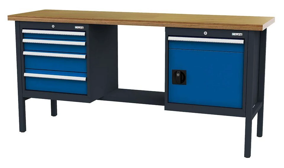 Simplaflex Kastenwerkbank 5 Schubladen 1 Türe Buche Multiplex 2000x600x40 mm