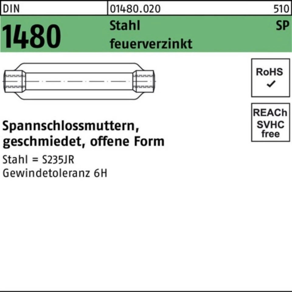 Reyher Spannschlossmutter DIN 1480 offen SP M12/125 Stahl feuerverzinkt