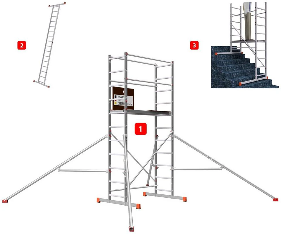 ALTEC Aluminium Arbeitsgerüst AluCombine® 4.0 mit Traverse und Dreieckausleger, Arbeitshöhe bis 4 m