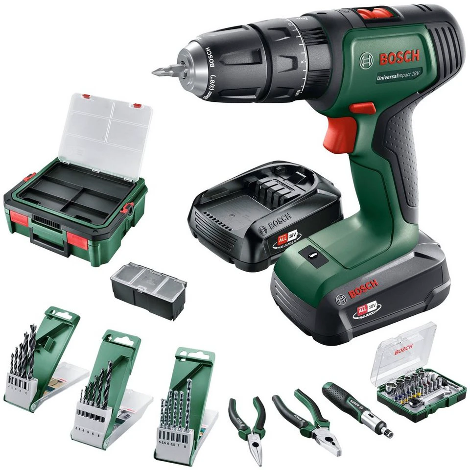 Bosch Home & Garden UniversalImpact 18V Akku-Schlagbohrschrauber 1450 U/min 34 Nm Set Systembox S Zubehör
