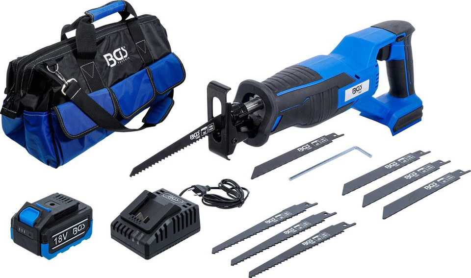 BGS technic Akku-Säbelsäge 18 V bürstenlos mit Akku Schnell-Ladegerät Werkzeugtasche