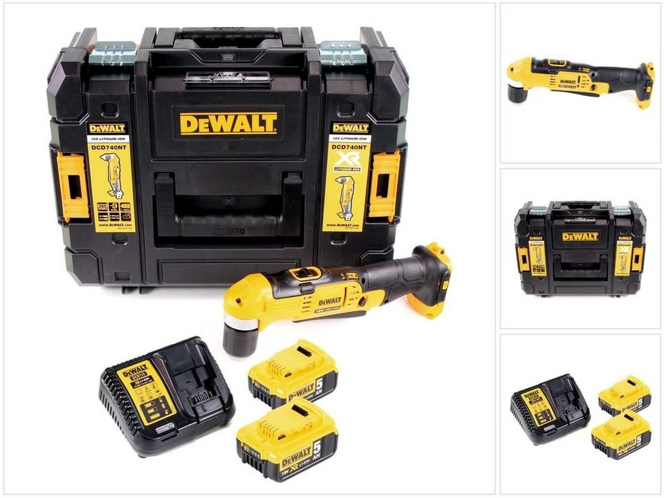 DeWalt Winkelbohrmaschine DCD740 18 V 33 Nm 2x 5,0 Ah Akku Ladegerät