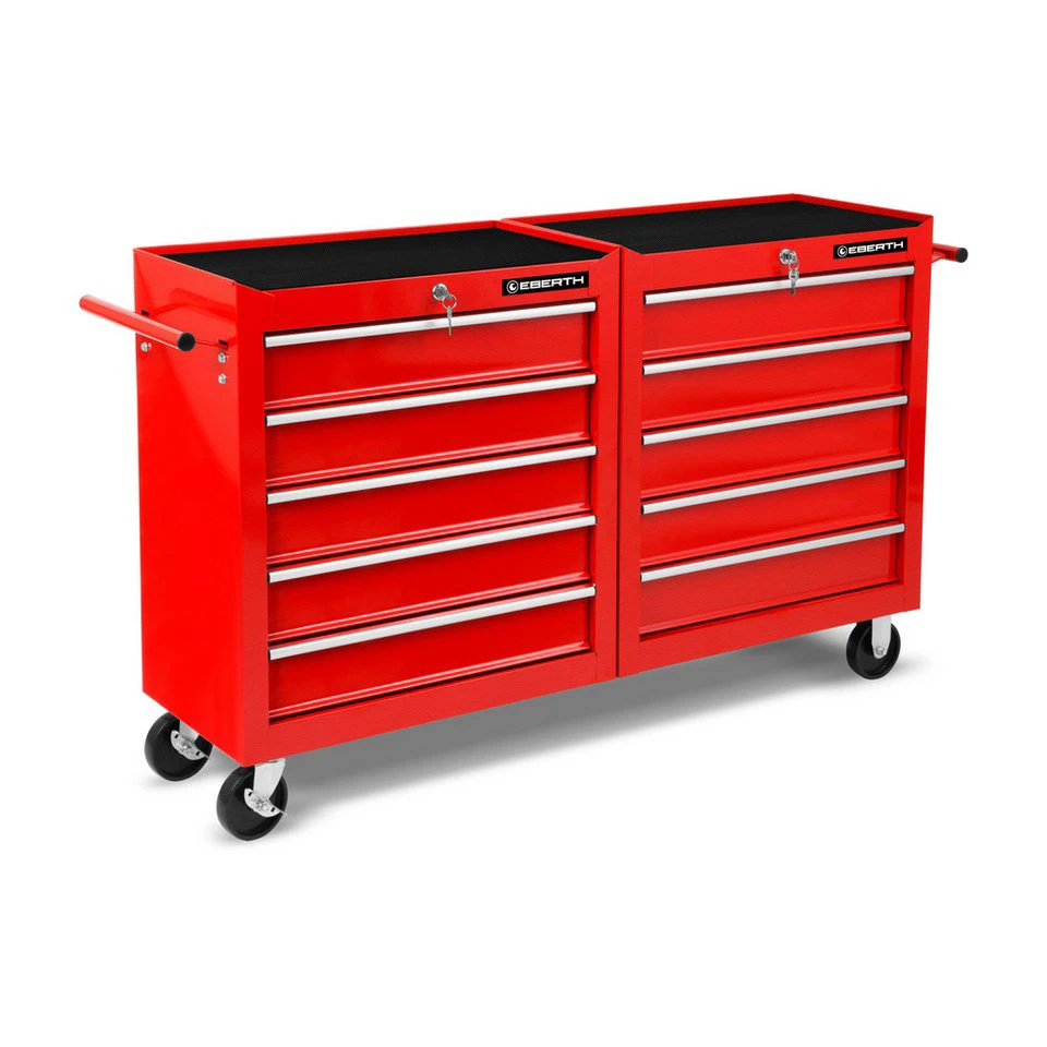 EBERTH Werkstattwagen WW2-1010R 10 Schubladen Metall Doppelwand Rot pulverbeschichtet