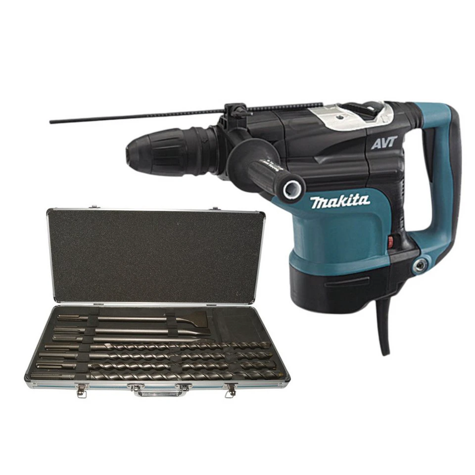 Makita Kombihammer HR 4511 C 1350 W SDS-MAX 9,4 J 7-teiliges Bohrer Meißel Set
