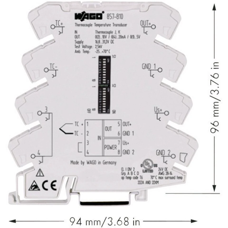 WAGO Sensor Konfigurierbarer Temperaturmessumformer 857-810 JUMPFLEX Thermoelemente Typ J K