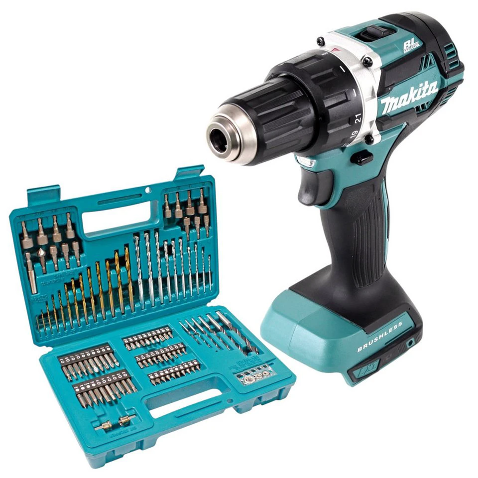 Makita Akku-Bohrschrauber DDF 484 Z 18 V 54 Nm Brushless 102-teiliges Bit-Bohrer-Set ohne Akku