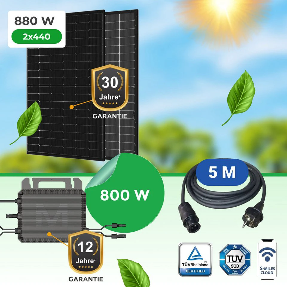 Paket.ag Balkonkraftwerk 880W Komplettset Marstek Saturn M 800W Wechselrichter 2x 440W Module