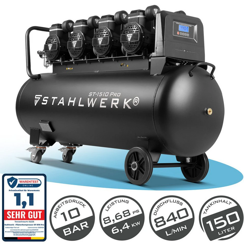 STAHLWERK Kompressor ST-1510 Pro 10 bar 150 l Brushless-Technologie ölfrei