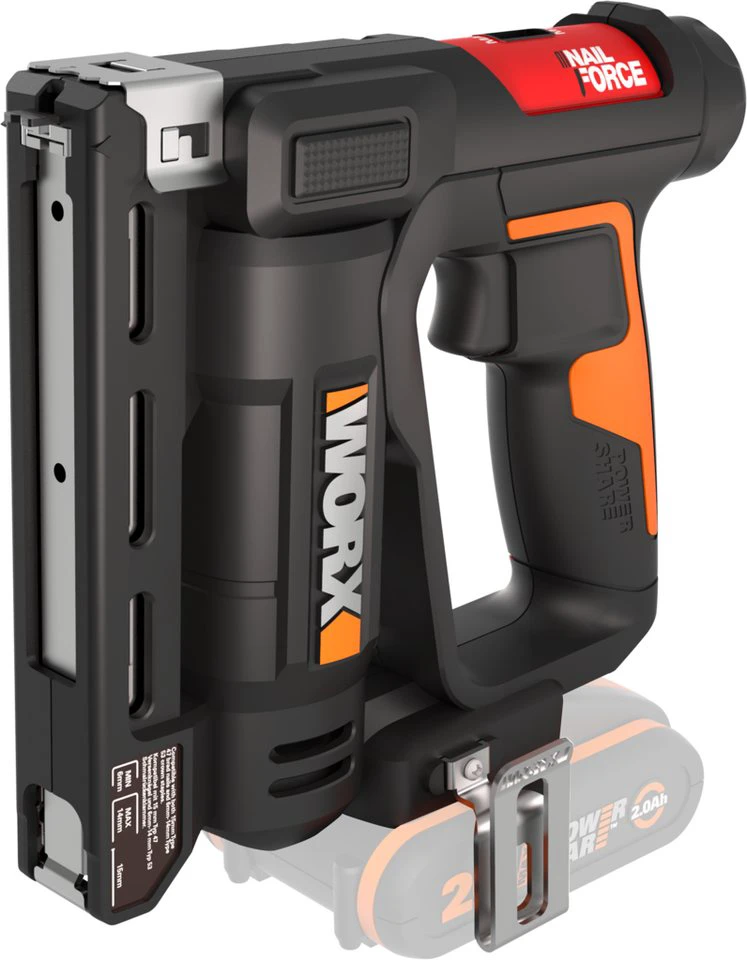 Worx Akku-Tacker WX843.9 NailForce 20V Nägel 15 mm Klammern 6-14 mm ohne Akku Ladegerät