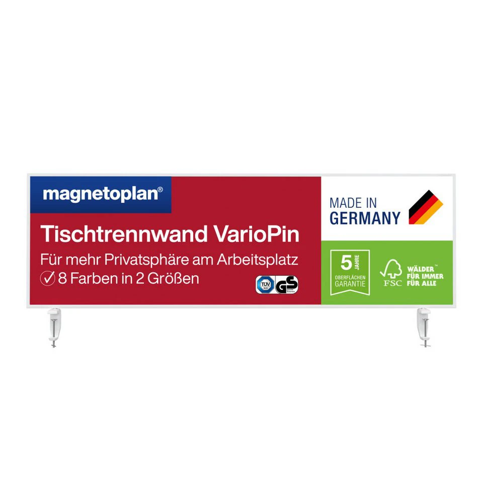 magnetoplan® Tischtrennwand VarioPin 160x50 cm Rot Whiteboard Filz Aluminiumrahmen