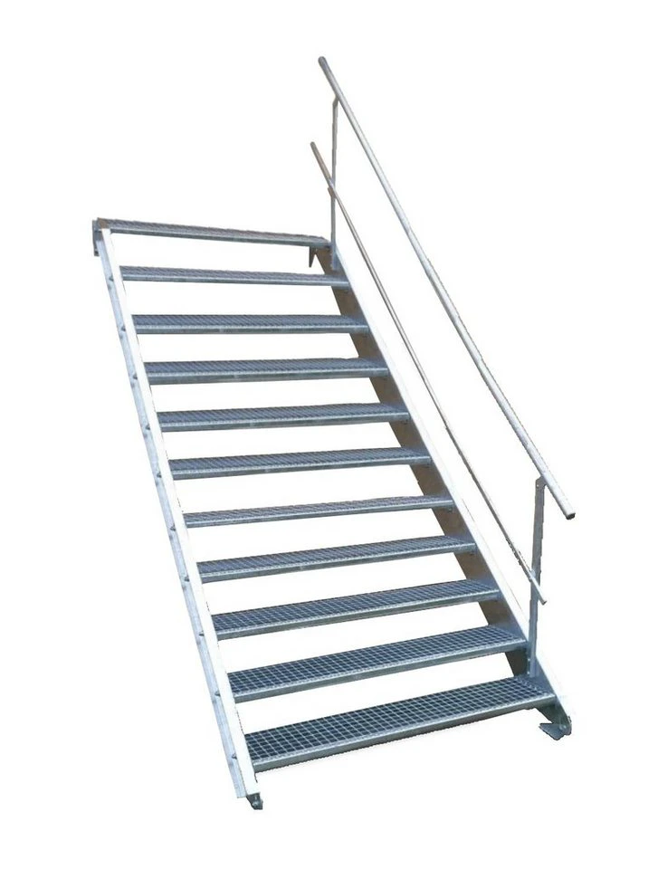 SRM Design Außentreppe 11 Stufen Stahltreppe einseitig Geländer 150 cm Geschosshöhe 165-220 cm