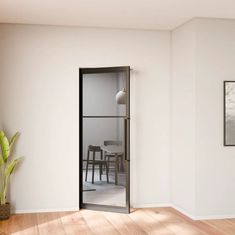 inova wohnen Zimmertür Pivot Schwingtür Klarglas schwarzer Stahlrahmen 83 x 211,5 cm Loftstyle