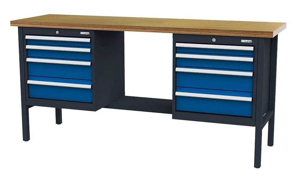 Simplaflex Kastenwerkbank mit 8 Schubladen Buche Multiplex 2000x600x960 mm