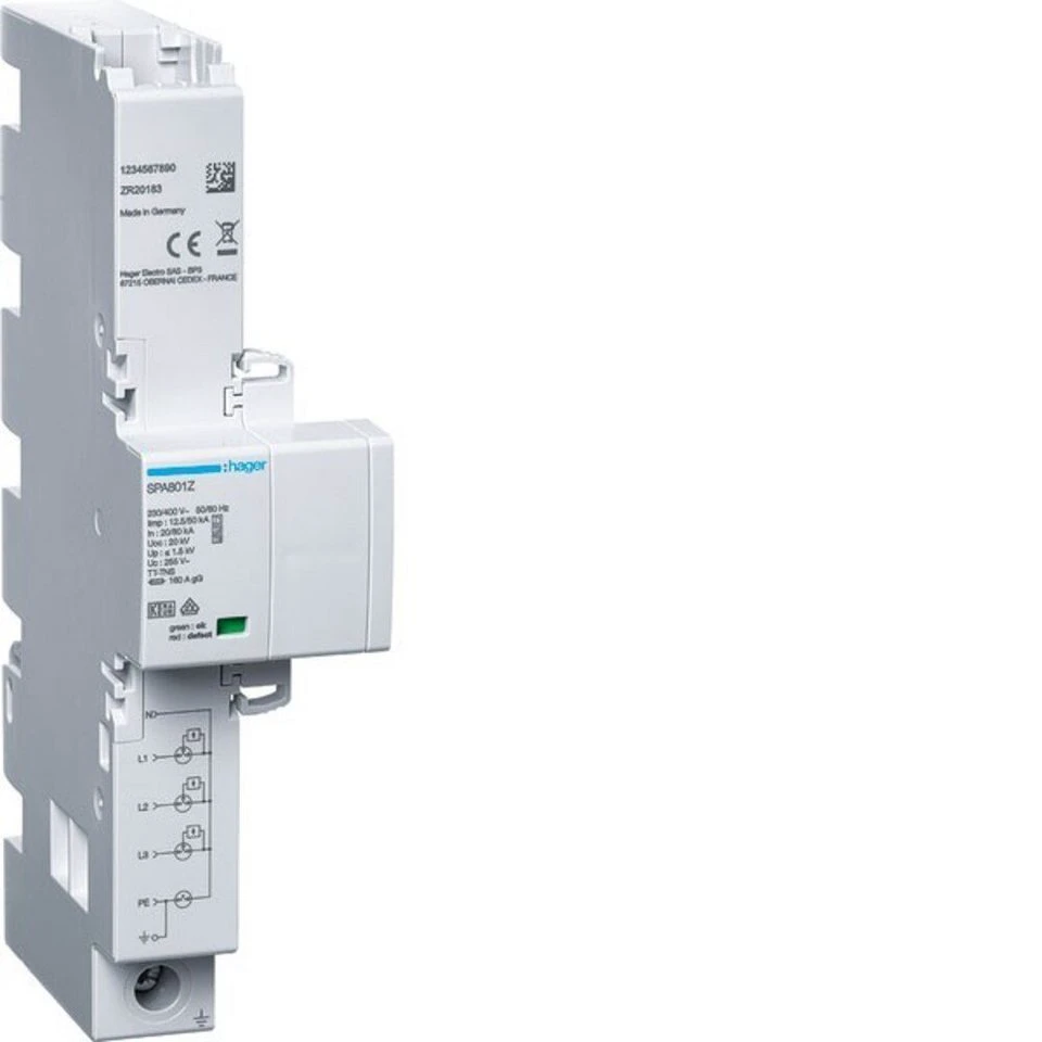 Hager Kombiableiter SPA801Z 4P T1 T2 T3 12,5 kA TT TNS
