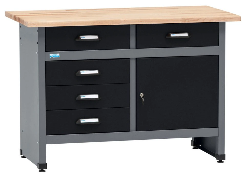 KÜPPER Werkbank 12049 5 Schubladen 1 Tür 300 kg Traglast 30 mm Buchenarbeitsplatte