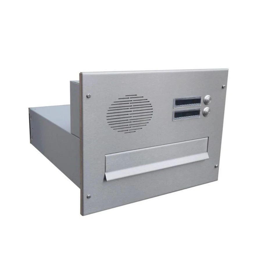 Letterbox24 B-04 Edelstahl Mauerdurchwurf-Briefkasten mit Sprechsieb 1–2 Klingeltaster