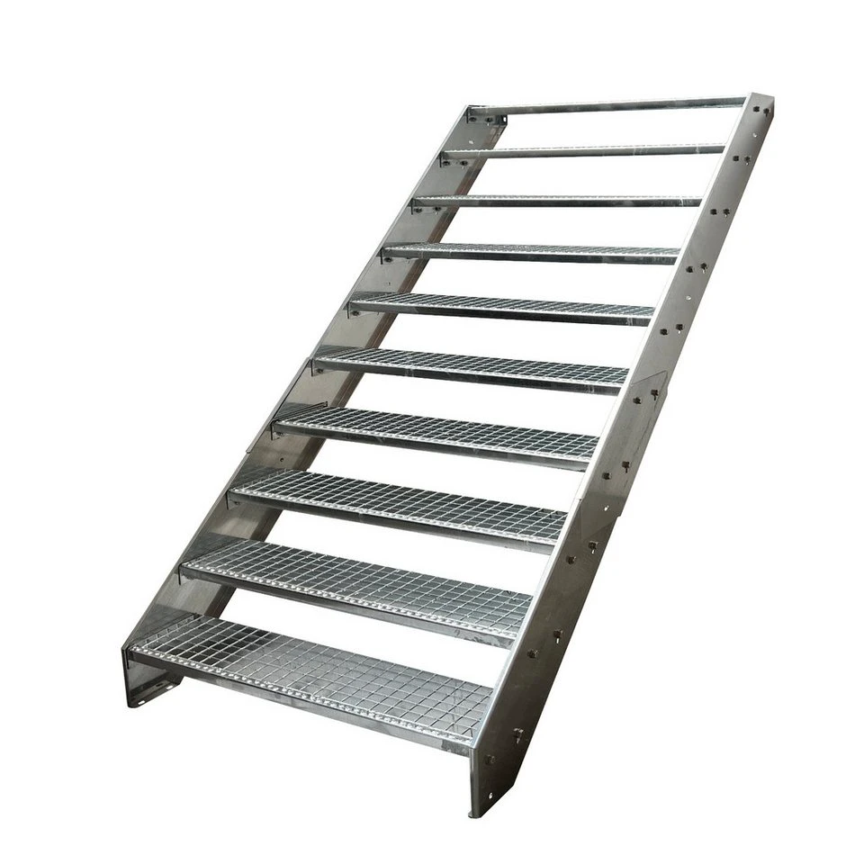 Kaminbau Mierzwa Außentreppe Stahltreppe 16 Stufen feuerverzinkt mit oder ohne Geländer Höhe 190 cm