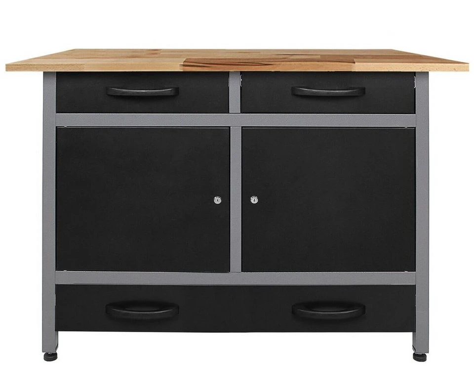 ONDIS24 Werkbank Werner 120 cm 3 Schubladen 2 Türen Buchenholzarbeitsplatte 95 cm