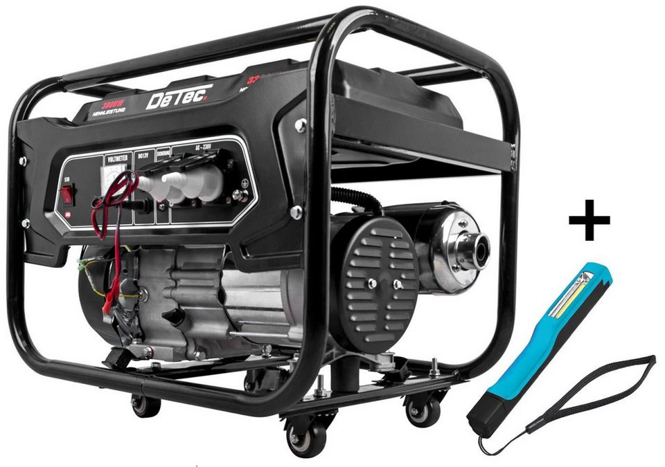 DeTec Stromerzeuger DT-LB3900E-BP Benzin 3300 W 230 V 1-phasig mit COB Arbeitsleuchte