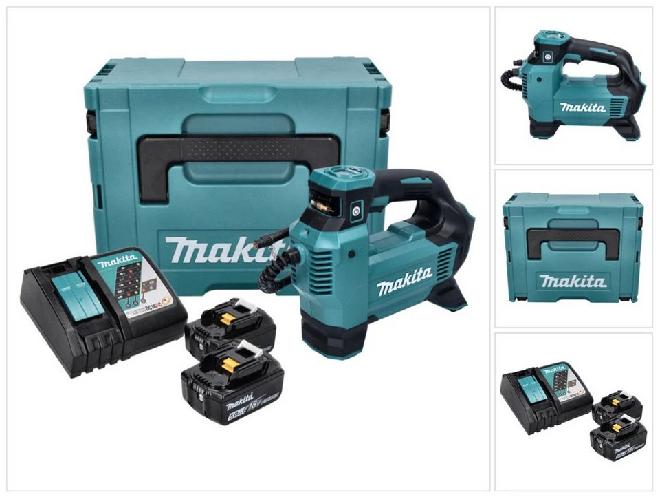 Makita Akku-Kompressor DMP 181 Z 18 V 11,1 bar 2x Akku 5,0 Ah Ladegerät MAKPAC