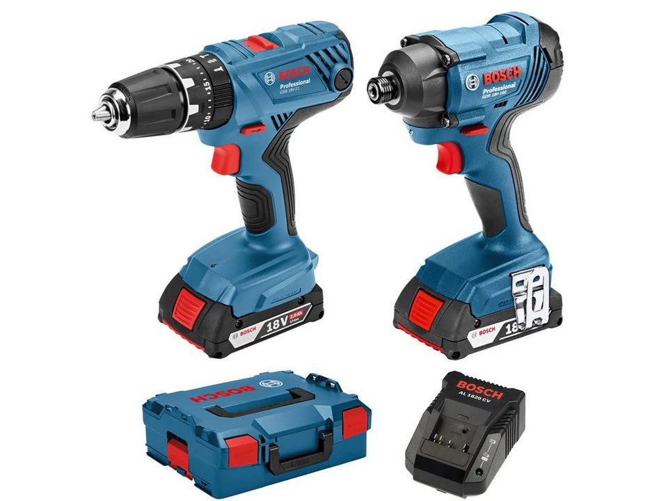 Bosch Professional Akku-Drehschlagschrauber GDR 18V-160 Set mit GSR 18V-21, 2x 2 Ah Akku, Ladegerät, L-Boxx
