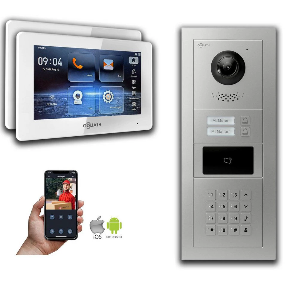 Goliath IP-Video-Türsprechanlage GL-IPH255 7 Zoll 2 Familienhaus RFID Zahlencode