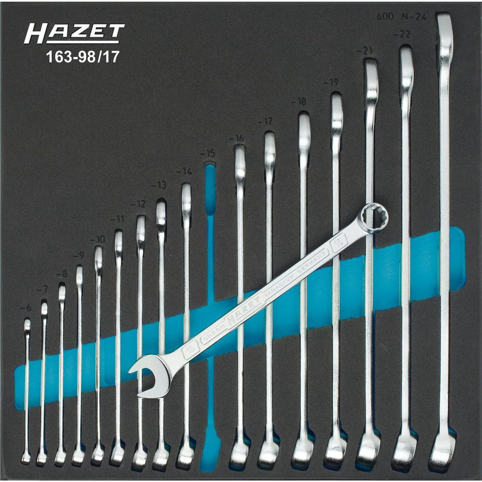 HAZET Ring-Maulschlüssel-Satz 163-98/17 17-teilig SIS Schaumstoffeinlage Größe 2/3