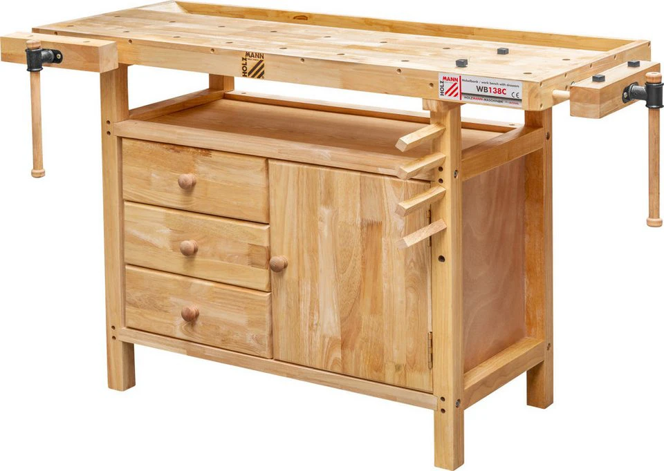 Holzmann Hobelbank WB138C mit 4 Bankhaken und Haltestäben