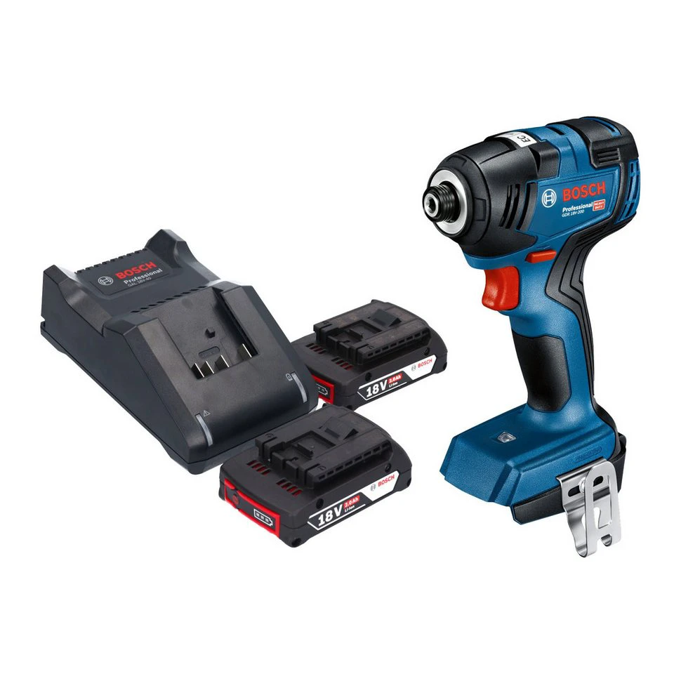 Bosch Professional GDR 18V-200 Akku-Drehschlagschrauber 18 V 200 Nm 2x Akku 2,0 Ah Ladegerät