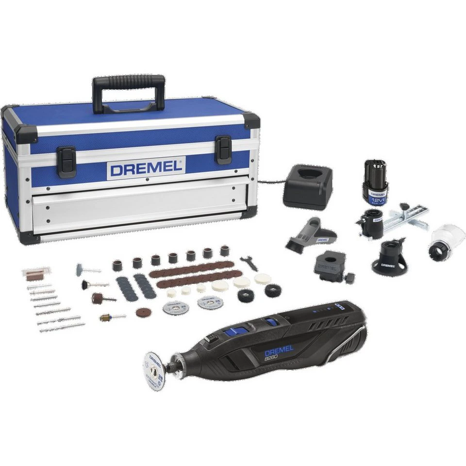 DREMEL Akku-Multifunktionswerkzeug 8260-5/65 2x Li-Ion-Akku 3,0Ah 65-teiliges Zubehör Alu-Koffer