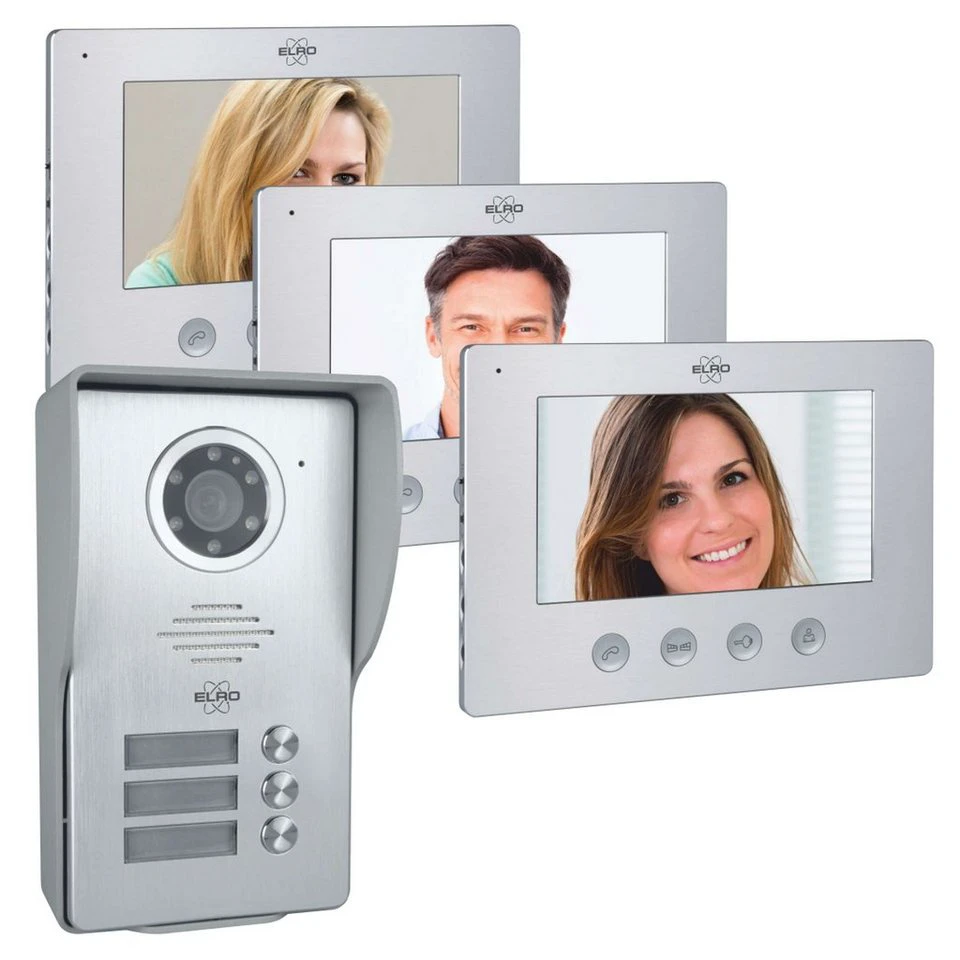 ELRO Video Türsprechanlage DV477W3 3-Familien 3 x 18 cm Aluminium
