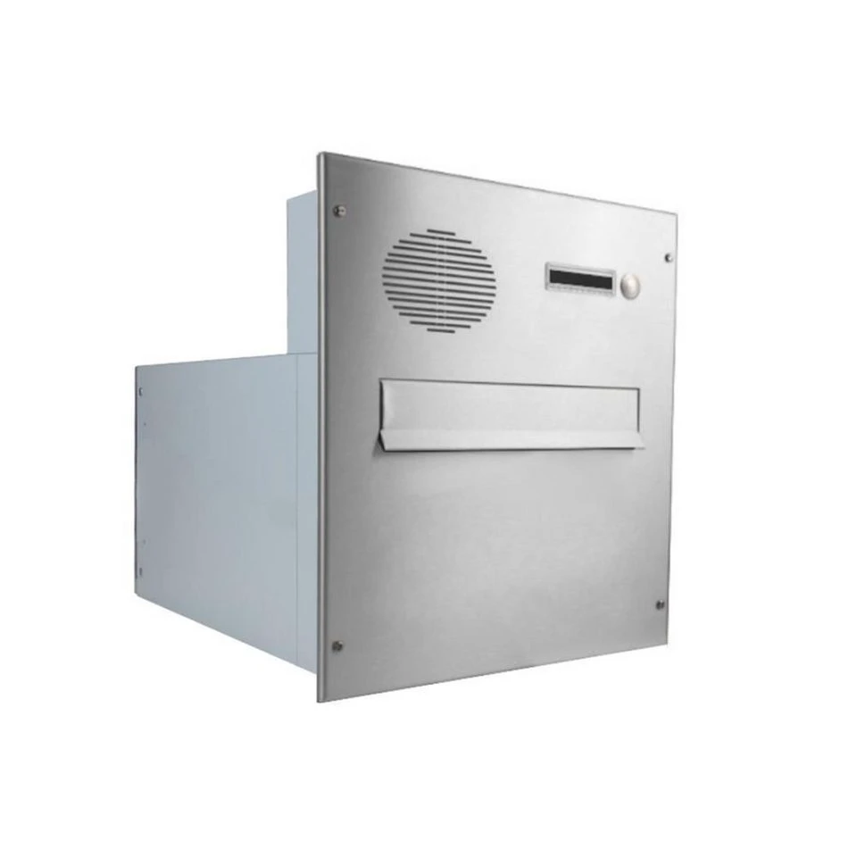 Letterbox24 B-242 XXL Briefkasten Edelstahl Mauerdurchwurf mit Sprechsieb und Klingel