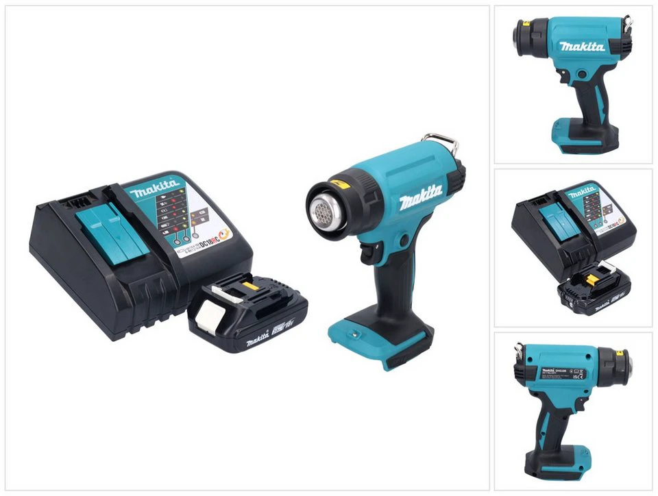 Makita DHG 180 Akku Heißluftgebläse 18 V 550 °C 2,0 Ah Ladegerät