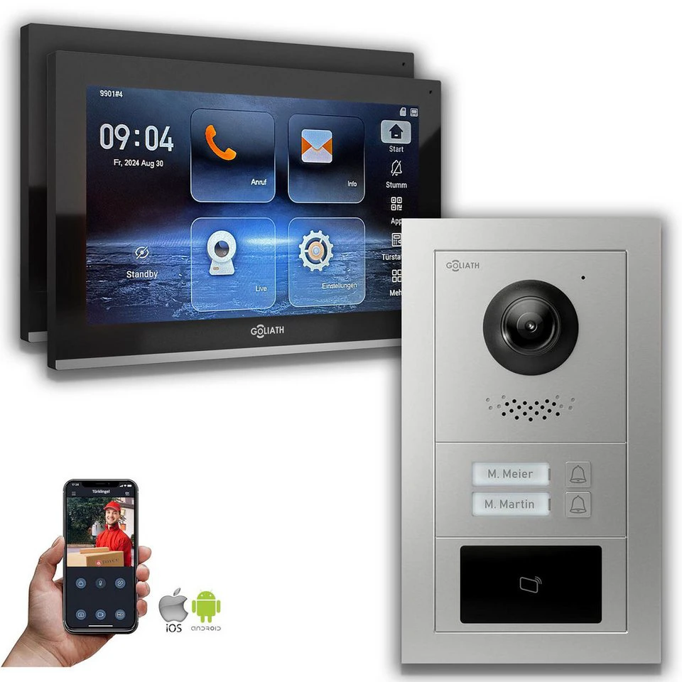 Goliath Intercom Video-Türsprechanlage GL-IPH210 10 Zoll 2 Familienhaus RFID Silber
