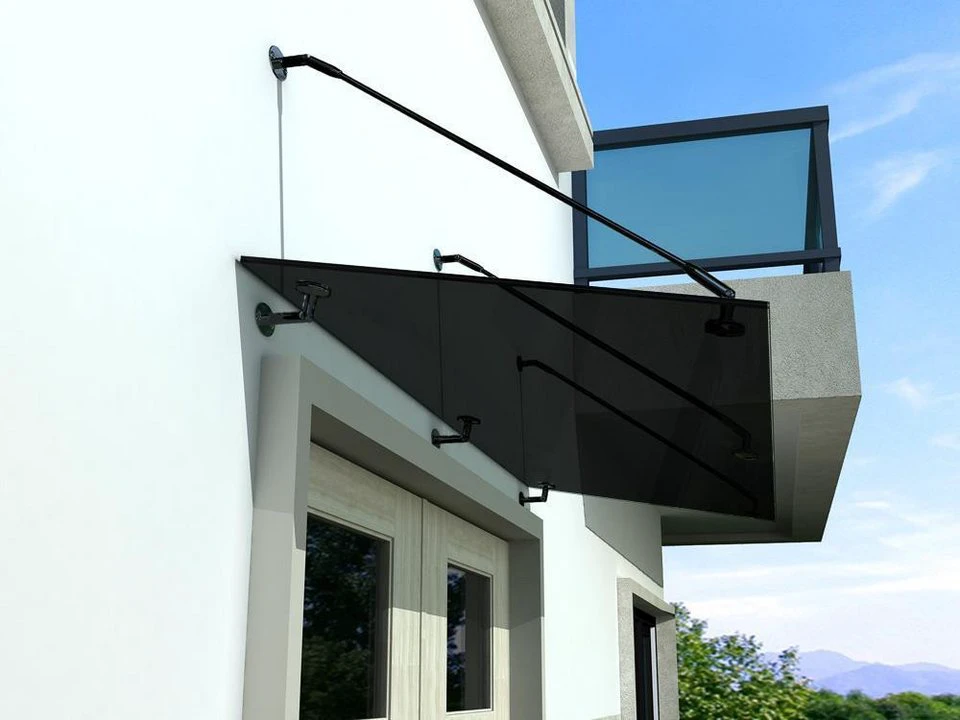BuyLando.Shop Glaswerk Westfalen Vordach 3STR 200x90 cm Grauglas Halter SW ohne Montagematerial