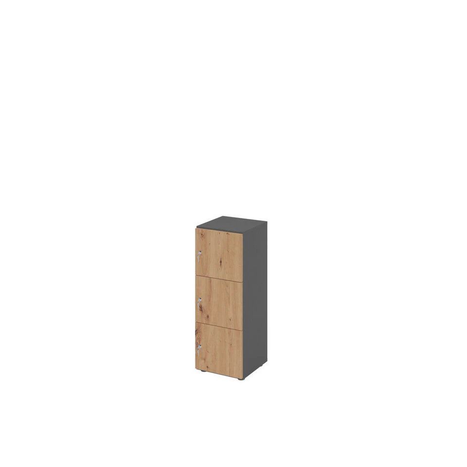 HAMMERBACHER Tresor Schliessfachschrank 3OH 3 Fächer graphit/eiche 400 x 1.100 x 420 mm