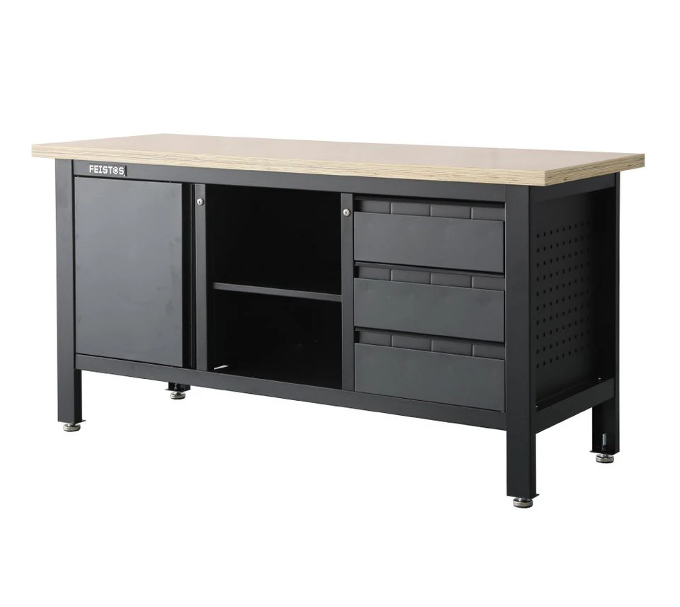 FEISTOS Werkbank Heros 1 mit Lochwand Anthrazit Schwarz 169x60x87 cm