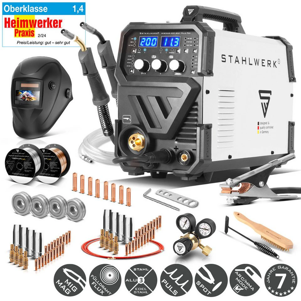 STAHLWERK MIG MAG-200 Puls Pro Plus Schutzgasschweißgerät 20-180 A vollsynergischer IGBT Inverter