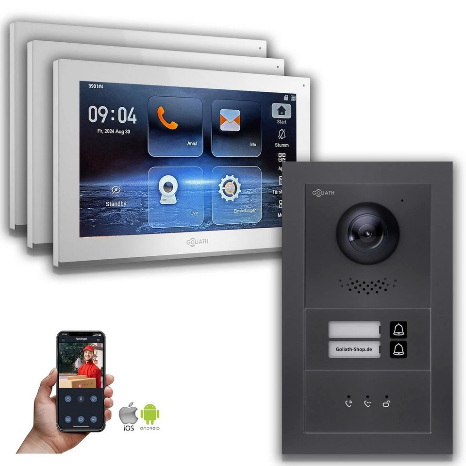 Goliath GL-IPH201A IP-Video-Türsprechanlage 10 Zoll 3 Monitore Anthrazit