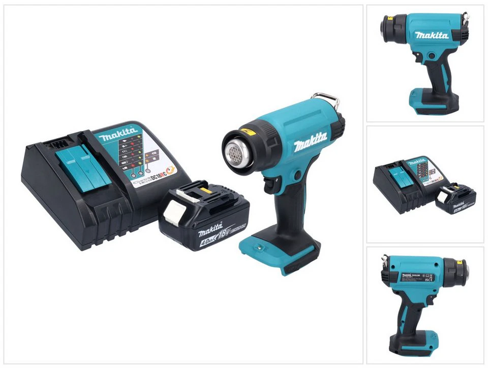 Makita Akku-Heißluftgebläse DHG 180 18 V 550 °C mit 4,0 Ah Akku Ladegerät