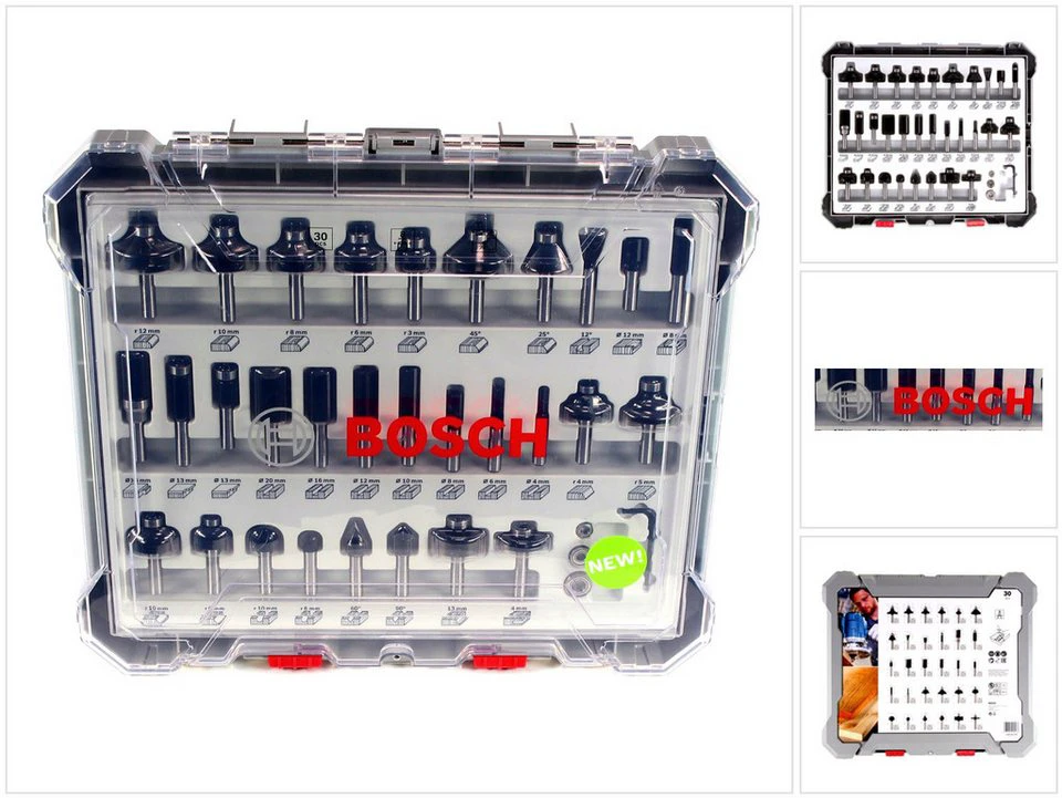 Bosch Mixed Fräser Set 8 mm 30 tlg. mit Koffer für Oberfräsen
