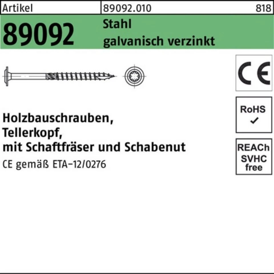 Reyher Holzbauschraube R 89092 Tellerkopf Innensechsrund 10 x 380 T40 Stahl galvanisch verzinkt