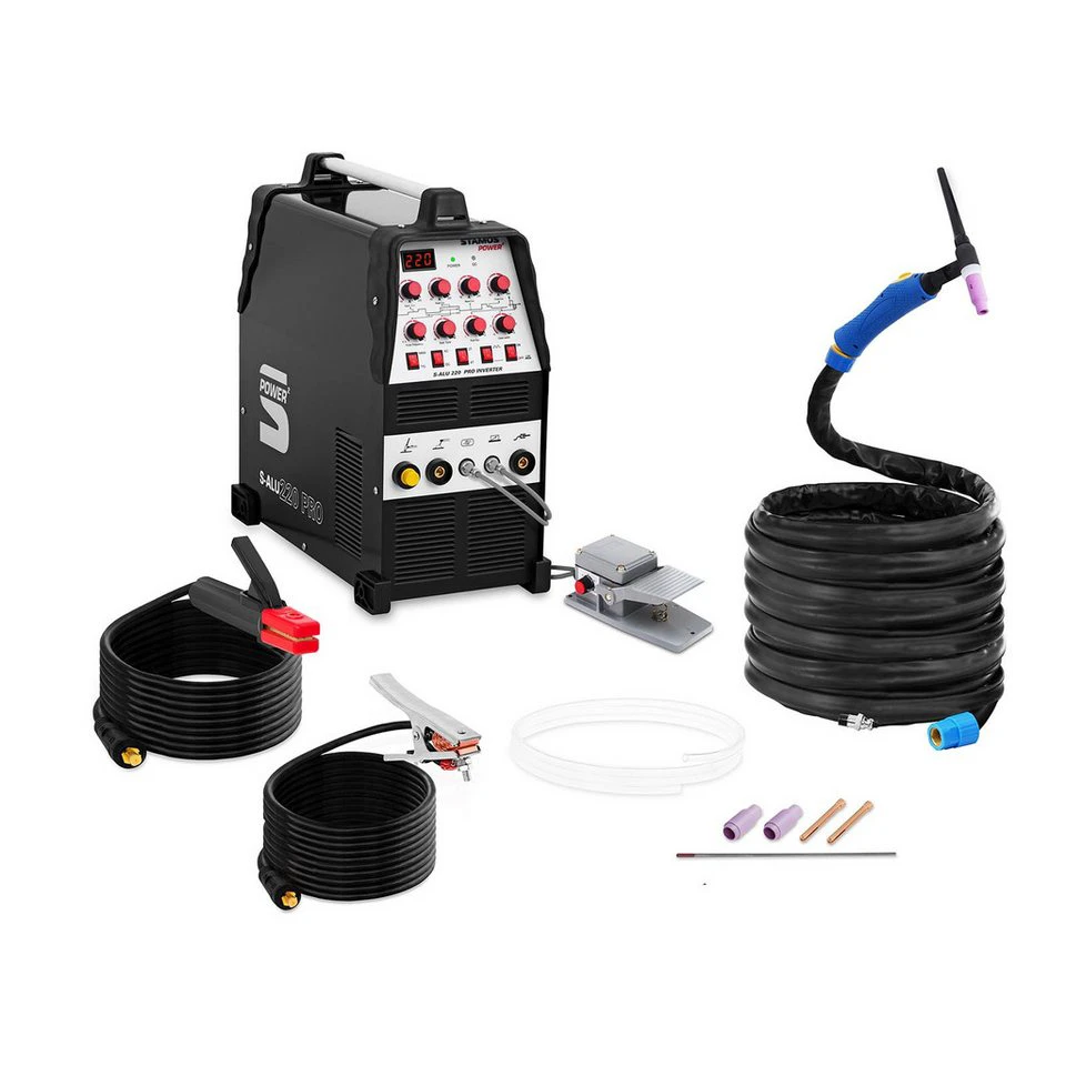 Stamos Welding Group S-ALU 220 PRO WIG Schweißgerät AC/DC Puls MMA 220 A 8 m Kabel