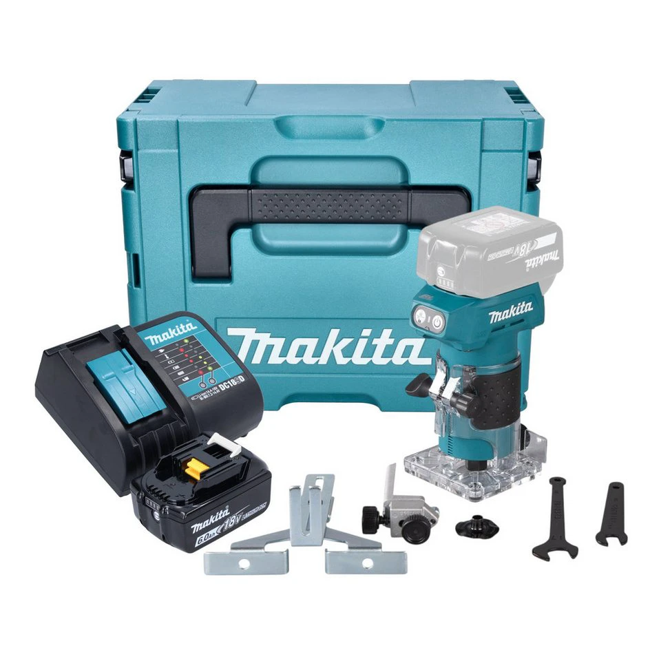 Makita DRT52 Akku-Kantenfräse 18 V 6 mm bürstenlos 1x Akku 6,0 Ah Ladegerät Makpac