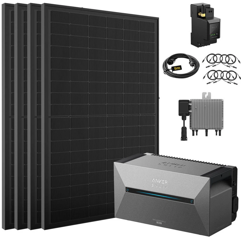E.For.U Balkonkraftwerk SOLIX Solarbank 2 E1600 AC mit Speicher 1800 W 4x450 W DEYE Wechselrichter