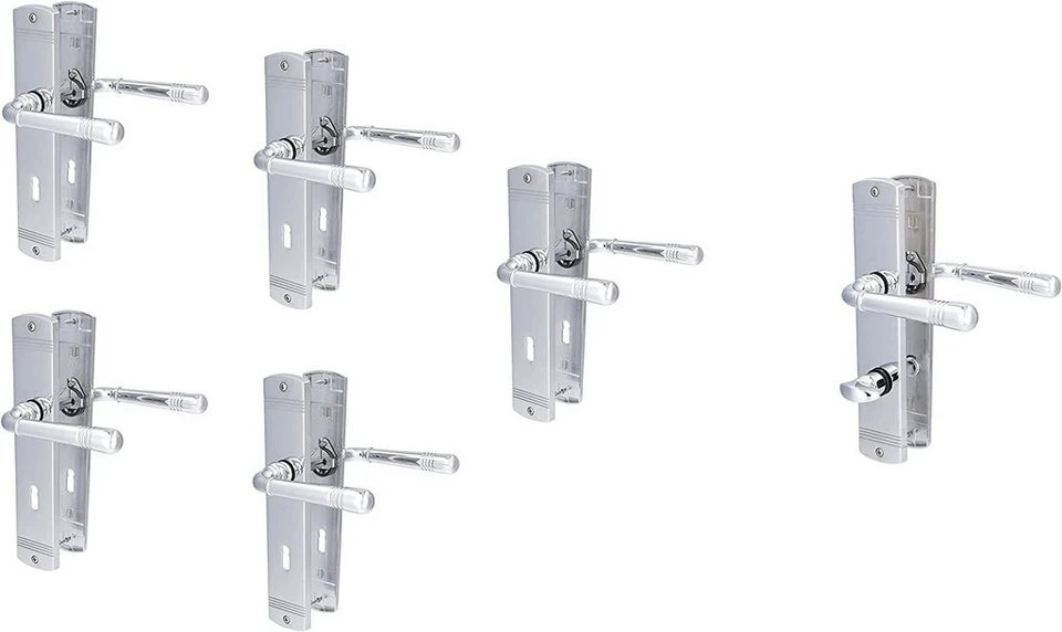 Alpertec Türbeschlag Langschildgarnituren 5x Zimmertür BB 1x Bad-WC Messing Chrom poliert 6 St. Spar-Set