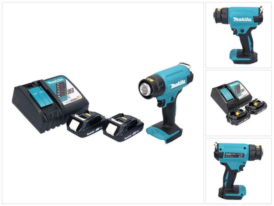Makita Heißluftgebläse DHG 180 18 V 550 °C 2x Akku 2,0 Ah Ladegerät